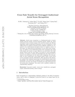Cross-Task Transfer for Geotagged Audiovisual Aerial Scene Recognition