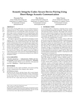 Acoustic Integrity Codes: Secure Device Pairing Using Short-Range
  Acoustic Communication