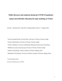 Public discourse and sentiment during the COVID-19 pandemic: using
  Latent Dirichlet Allocation for topic modeling on Twitter