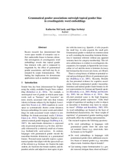 Grammatical gender associations outweigh topical gender bias in
  crosslinguistic word embeddings