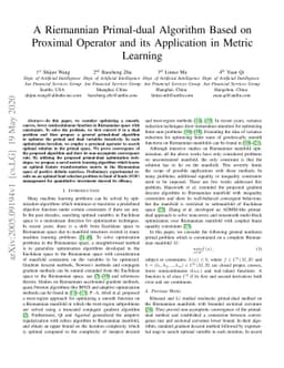 A Riemannian Primal-dual Algorithm Based on Proximal Operator and its
  Application in Metric Learning