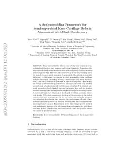 A Self-ensembling Framework for Semi-supervised Knee Cartilage Defects
  Assessment with Dual-Consistency