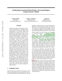 Synthesizing Unrestricted False Positive Adversarial Objects Using
  Generative Models