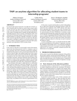 TAIP: an anytime algorithm for allocating student teams to internship
  programs