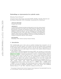 Embeddings as representation for symbolic music