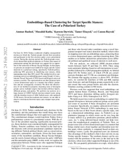 Embeddings-Based Clustering for Target Specific Stances: The Case of a
  Polarized Turkey