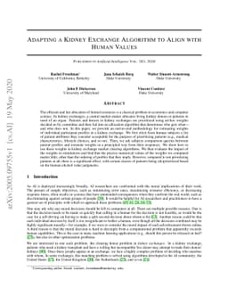Adapting a Kidney Exchange Algorithm to Align with Human Values