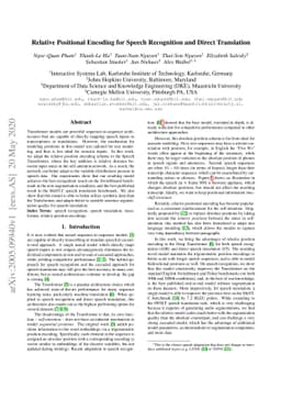 Relative Positional Encoding for Speech Recognition and Direct
  Translation