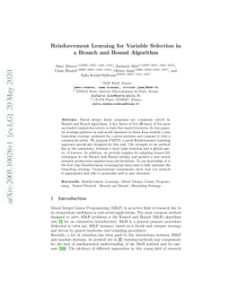 Reinforcement Learning for Variable Selection in a Branch and Bound
  Algorithm