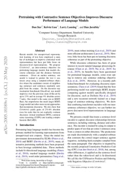 Pretraining with Contrastive Sentence Objectives Improves Discourse
  Performance of Language Models