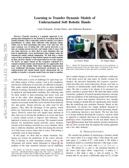 Learning to Transfer Dynamic Models of Underactuated Soft Robotic Hands