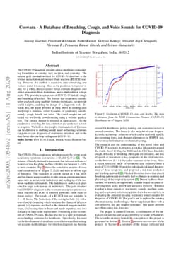 Coswara -- A Database of Breathing, Cough, and Voice Sounds for COVID-19
  Diagnosis