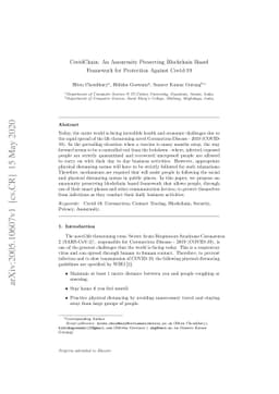 CovidChain: An Anonymity Preserving Blockchain Based Framework for
  Protection Against Covid-19
