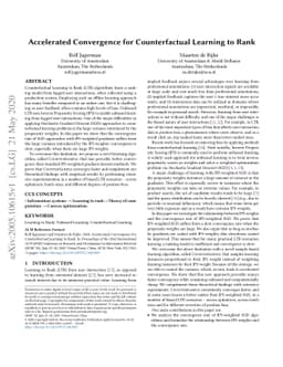 Accelerated Convergence for Counterfactual Learning to Rank