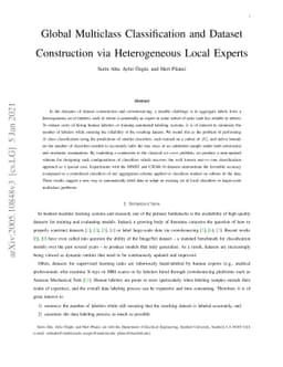 Global Multiclass Classification and Dataset Construction via
  Heterogeneous Local Experts