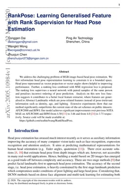 RankPose: Learning Generalised Feature with Rank Supervision for Head
  Pose Estimation
