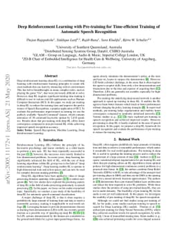 Deep Reinforcement Learning with Pre-training for Time-efficient
  Training of Automatic Speech Recognition