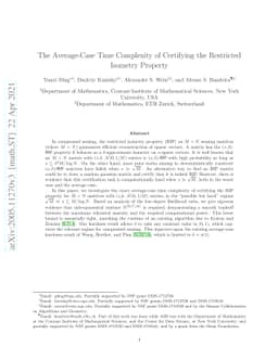 The Average-Case Time Complexity of Certifying the Restricted Isometry
  Property