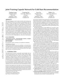 Joint Training Capsule Network for Cold Start Recommendation