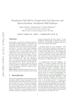 Transformer VQ-VAE for Unsupervised Unit Discovery and Speech Synthesis:
  ZeroSpeech 2020 Challenge