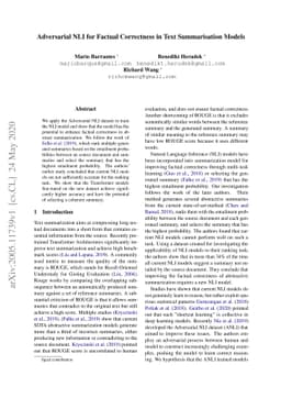 Adversarial NLI for Factual Correctness in Text Summarisation Models