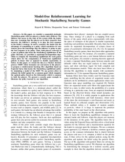 Model-free Reinforcement Learning for Stochastic Stackelberg Security
  Games