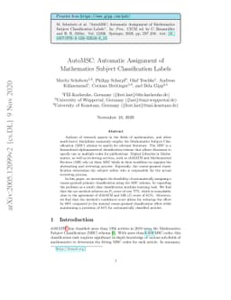 AutoMSC: Automatic Assignment of Mathematics Subject Classification
  Labels
