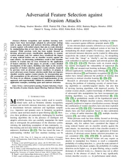Adversarial Feature Selection against Evasion Attacks