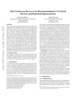 How Useful are Reviews for Recommendation? A Critical Review and
  Potential Improvements