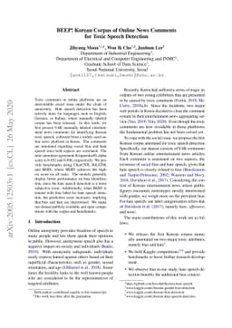 BEEP! Korean Corpus of Online News Comments for Toxic Speech Detection