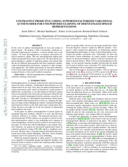 Contrastive Predictive Coding Supported Factorized Variational
  Autoencoder for Unsupervised Learning of Disentangled Speech Representations