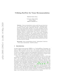 Utilizing FastText for Venue Recommendation