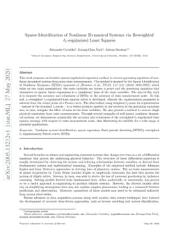 Sparse Identification of Nonlinear Dynamical Systems via Reweighted
  $\ell_1$-regularized Least Squares