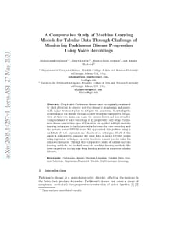 A Comparative Study of Machine Learning Models for Tabular Data Through
  Challenge of Monitoring Parkinson's Disease Progression Using Voice
  Recordings
