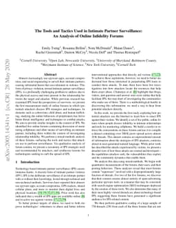 The Tools and Tactics Used in Intimate Partner Surveillance: An Analysis
  of Online Infidelity Forums