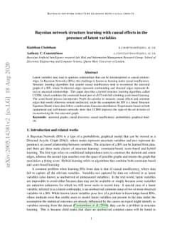 Bayesian network structure learning with causal effects in the presence
  of latent variables