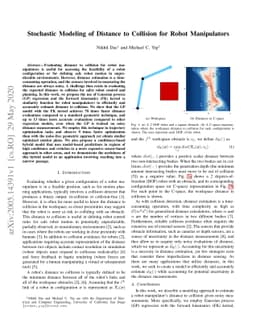Stochastic Modeling of Distance to Collision for Robot Manipulators
