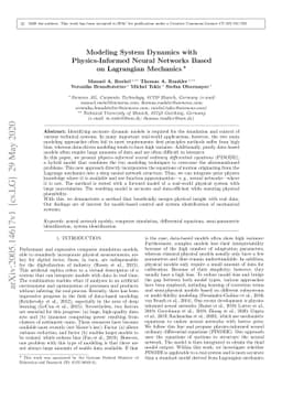 Modeling System Dynamics with Physics-Informed Neural Networks Based on
  Lagrangian Mechanics