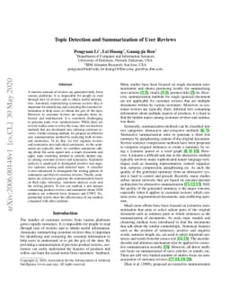 Topic Detection and Summarization of User Reviews