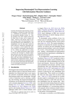 Improving Disentangled Text Representation Learning with
  Information-Theoretic Guidance