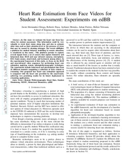 Heart Rate Estimation from Face Videos for Student Assessment:
  Experiments on edBB