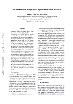 Sarcasm Detection using Context Separators in Online Discourse