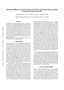 Predicting Different Acoustic Features from EEG and towards direct
  synthesis of Audio Waveform from EEG