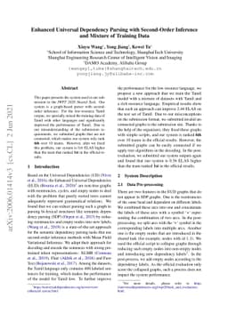 Enhanced Universal Dependency Parsing with Second-Order Inference and
  Mixture of Training Data