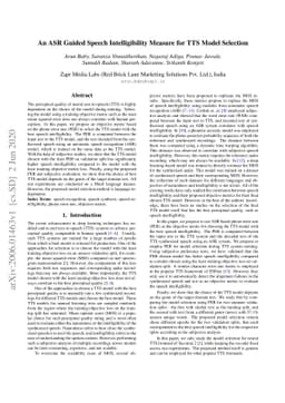 An ASR Guided Speech Intelligibility Measure for TTS Model Selection