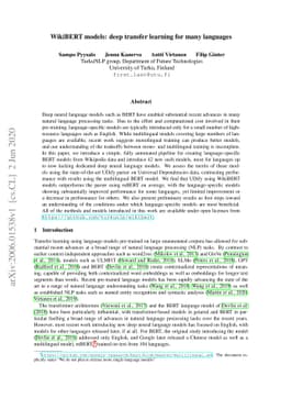 WikiBERT models: deep transfer learning for many languages