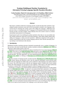 Training Multilingual Machine Translation by Alternately Freezing
  Language-Specific Encoders-Decoders