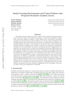 Jointly Learning Environments and Control Policies with Projected
  Stochastic Gradient Ascent
