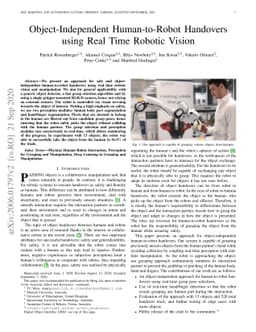 Object-Independent Human-to-Robot Handovers using Real Time Robotic
  Vision