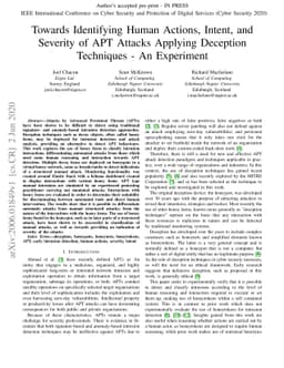 Towards Identifying Human Actions, Intent, and Severity of APT Attacks
  Applying Deception Techniques -- An Experiment